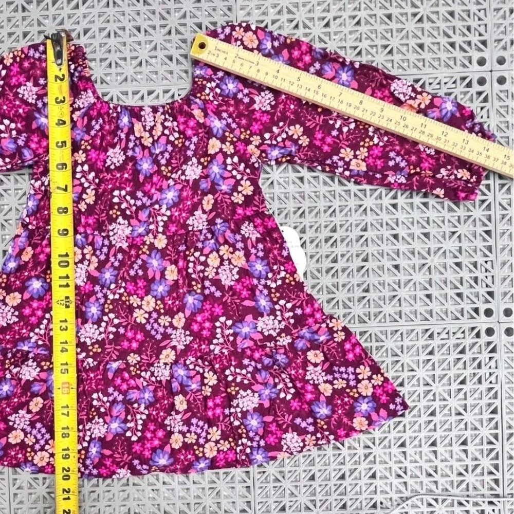 Long Sleeve Floral Dress Girls 2T Magenta Berry Tiered Boho Cottagecore Spring